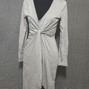 Elegant Gray Knot-Front Dress